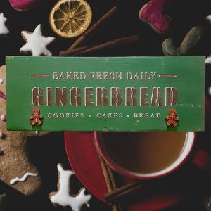Gingerbread Baked Fresh Daily Wood Sign Christmas Shelf Leaner 7x16 Bakery Decor